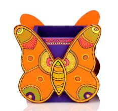 Handcrafted Wooden Butterfly Motif Pen Stand